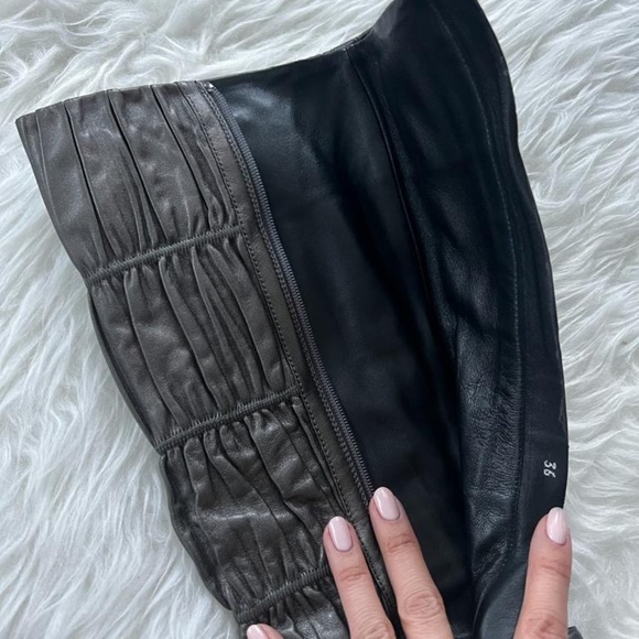 PRADA Black Ruched Leather High Heel Boots - Picture 3 of 5